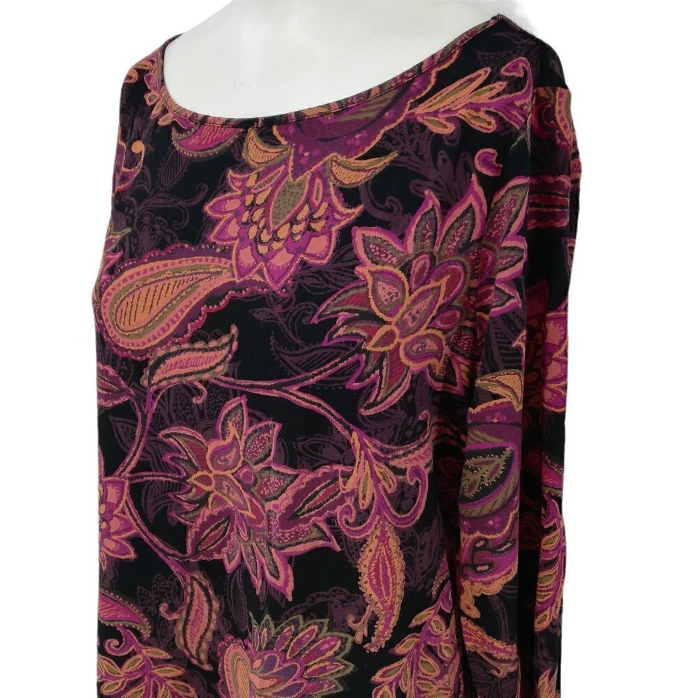 J.Jill Wearever Collection Paisley Blouse Size M Stretch 3/4 Sleeve Knit Orange - Picture 6 of 12